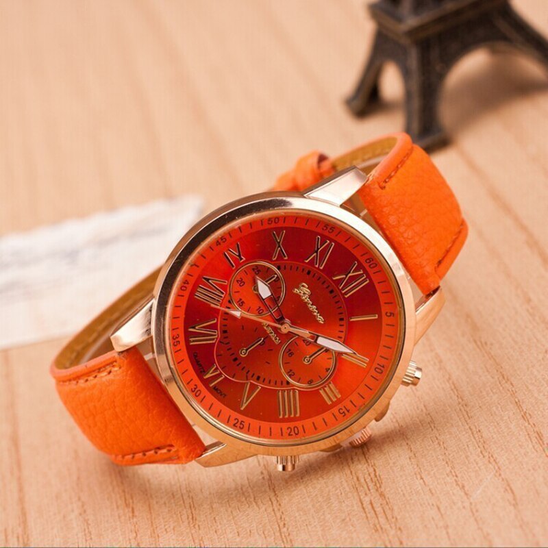 Drie-ogen horloge retro student koppel horloge mannen en vrouwen riem quartz trend horloge: Oranje