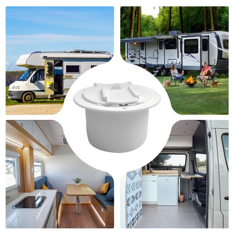 RV Plug Cover White Round RV Cord Hatch With Lid RV Cable Pass Through With Screws RV Covered Power Cord Hatch Round Accessory