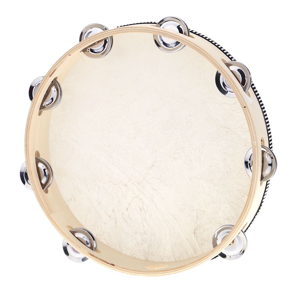 10" Hand Held Tambourine Drum Bell Birch Metal Jingles Percussion Musical Instrument for KTV Party Kids Games
