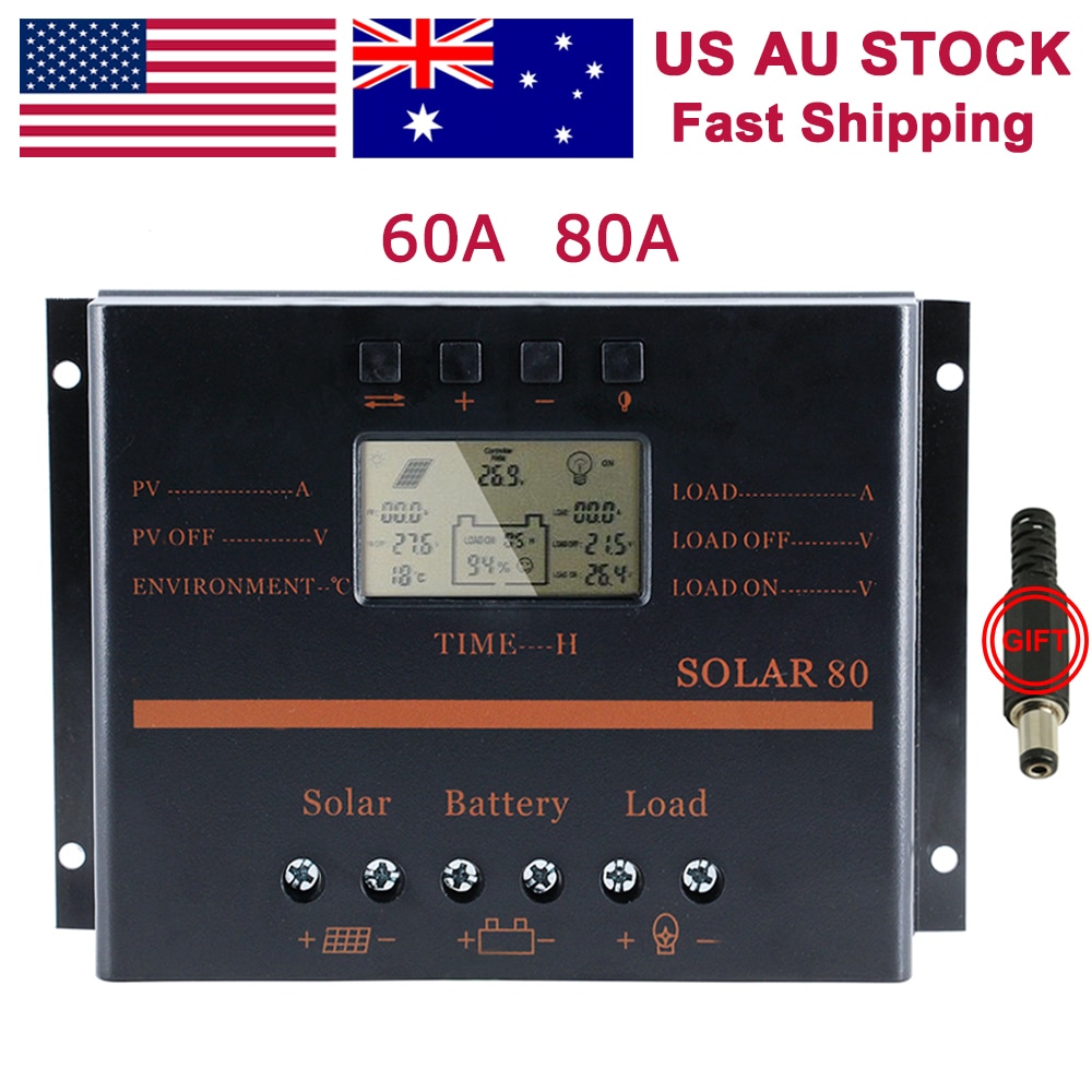 PowMr 60A 80A PWM Solar Charge Controller 12V 24V Auto Battery Solar Controllers Light Timer Control Solar Regulator