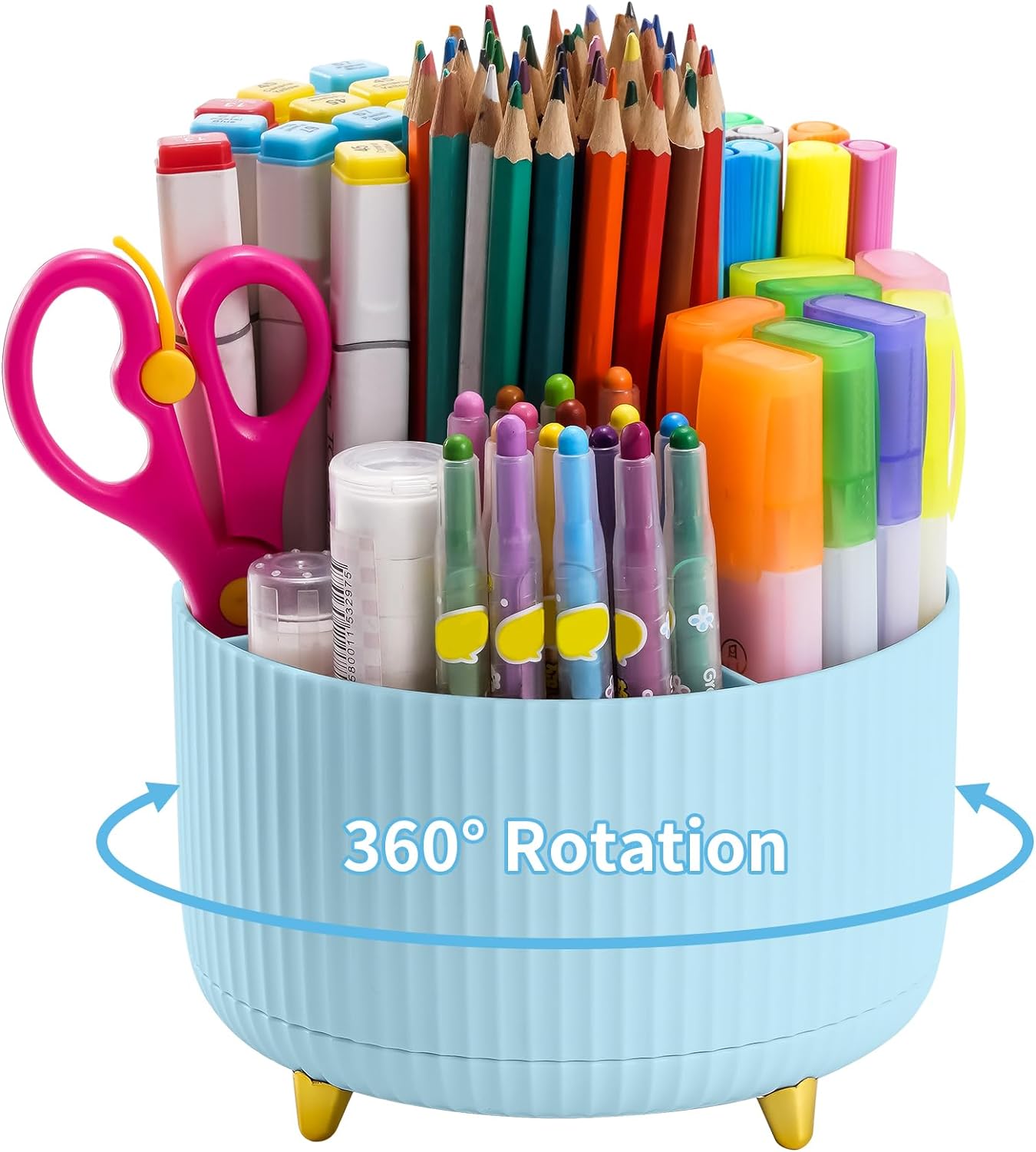 Desk Organizer, 360-Degree Rotating Pen Holder for Desk with 5 Compartments Pencil Organizer, Storage Box Caddy for Office, Home: Pink