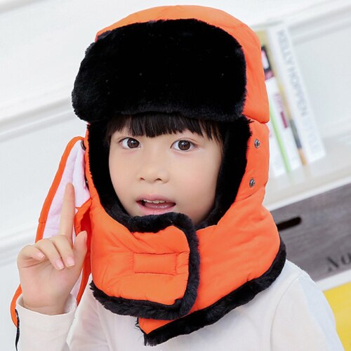 Børn barn vinter russian hat kasket almindelig hat varm bomber hat polyester øreklap hatte til børn: Orange