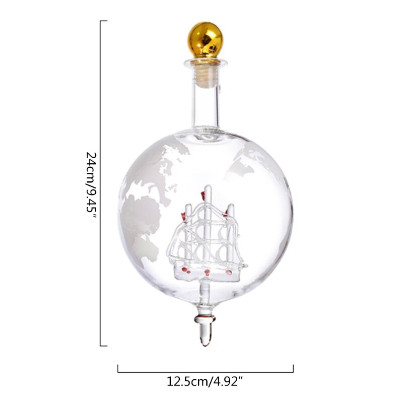 Unikalny globus z mapą świata żaglowiec karafka alkoholowa z 2 wytrawionymi szklankami Whisky