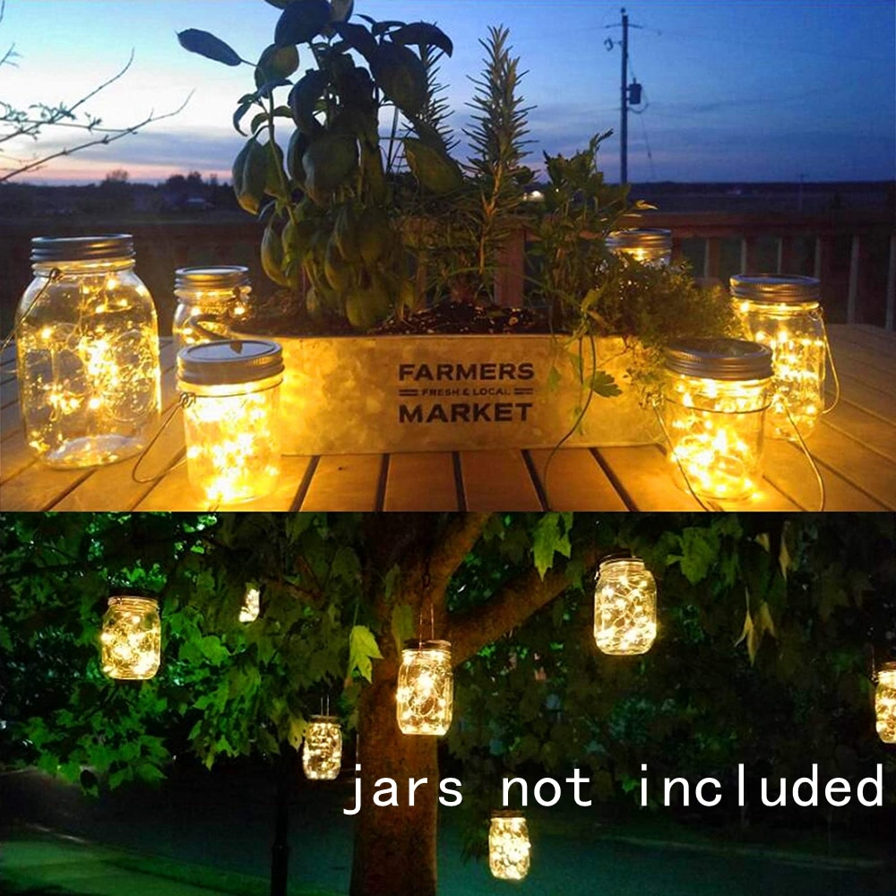 3Pcs Solar Powered Mason Jar Lights 20 Bulbs Warm White Jar Hanging Light Solar Fairy Firefly light Lids Fit for Wide Mouth Jars