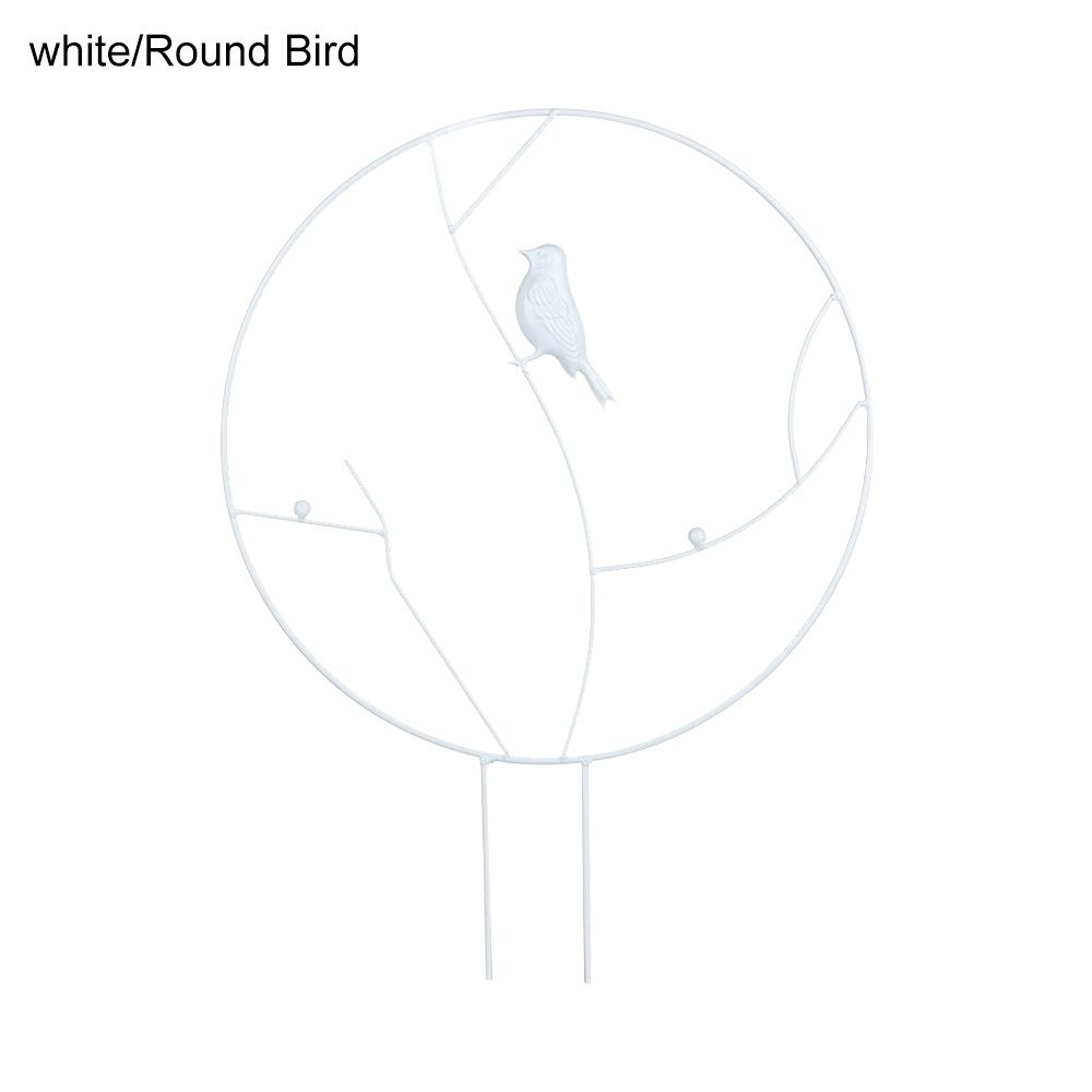 Garden Plant Support Climbing Frame Multi-shaped Iron Art Metal Indoor Outdoor Fixing Rod Garden Modeling: white-Round Bird