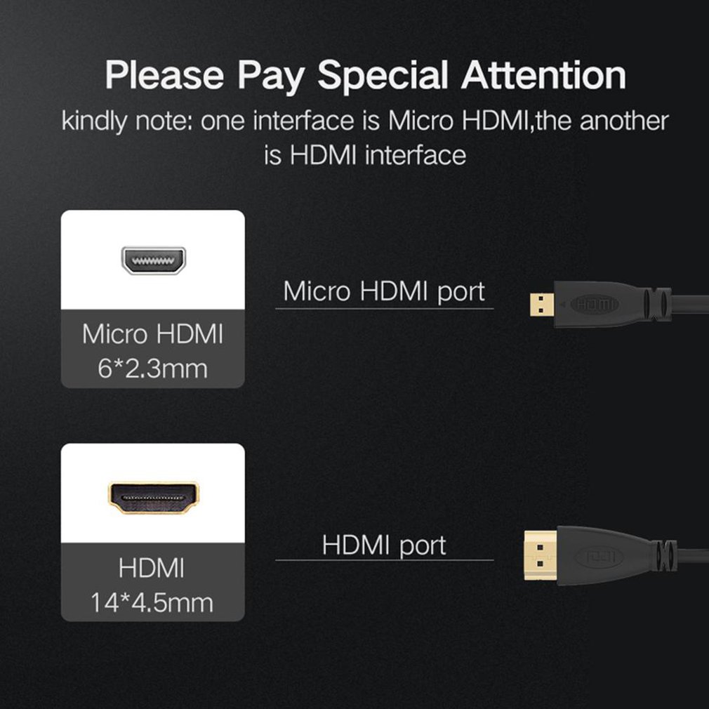 2m 1080P Micro HDMI to HDMI Adapter Cable Cord for Phone Tablet Camera TV