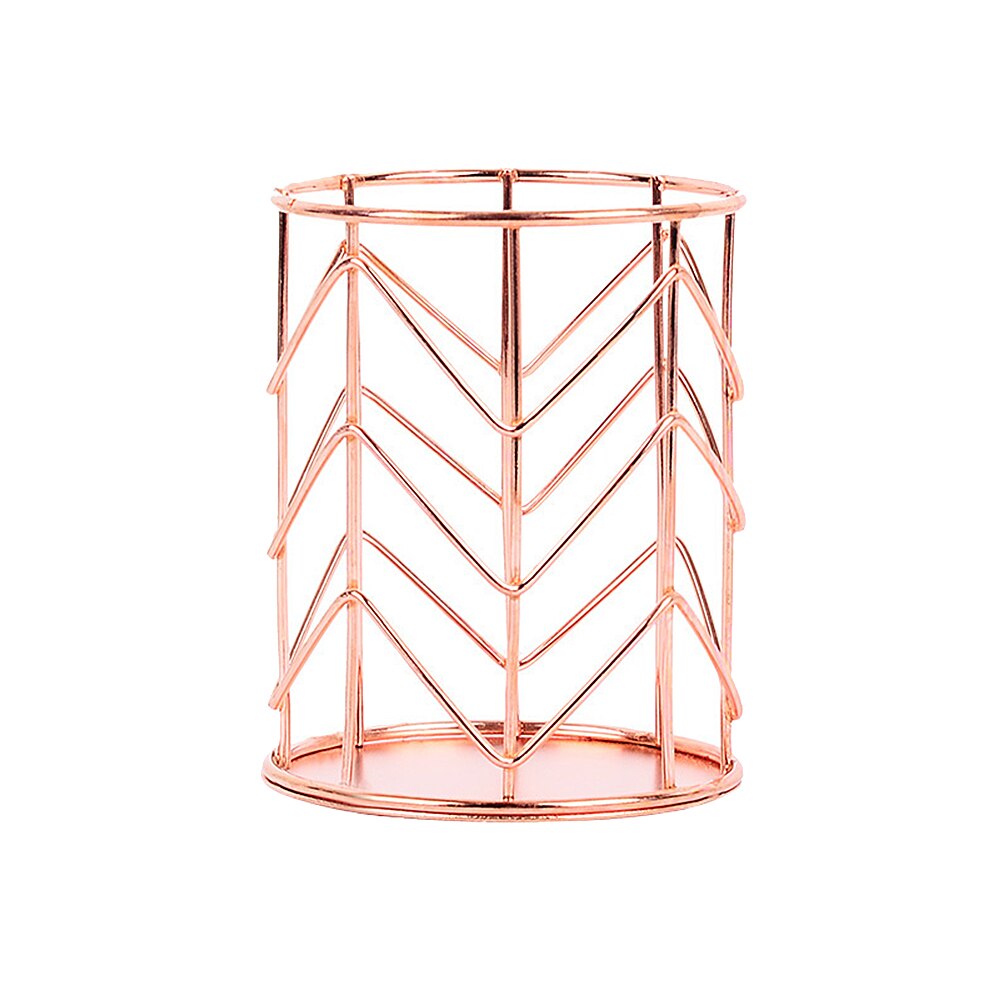 Office Desk Table Mesh Square Pencil Pot Cup Case Container Organizer Rose Gold Metal Pen Holder Home School Storage Basket: B-rose gold