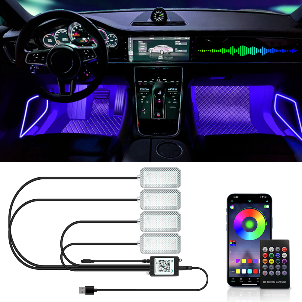 Tira de luces LED para Interior de coche, Kit de retroiluminación de iluminación de neón con aplicación remota USB, Control de música, lámparas decorativas RGB automáticas