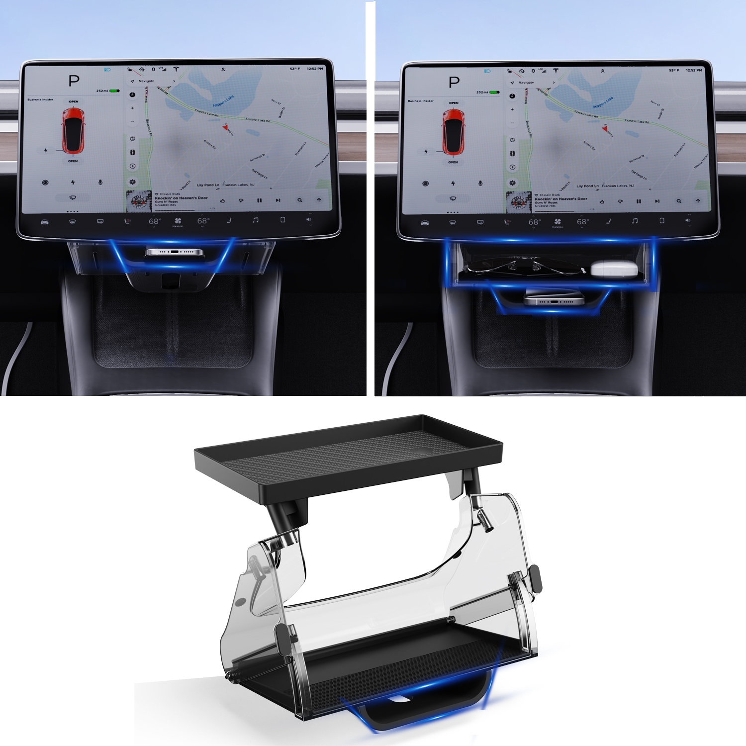 Verborgen opbergorganizer onder scherm, compatibel met Telsa Model 3, model Y 2024 | Past niet op 2024 Model 3 (Highland): Black