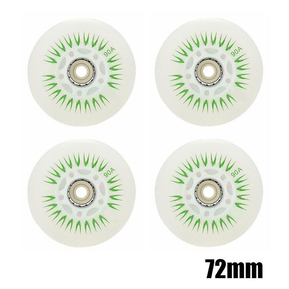 Roues de patins à roulettes coulissantes 90A, éclairage LED, accessoires colorés, 68/72/76/80MM, 4 pièces,rollers patins 4 roues: Green  72mm