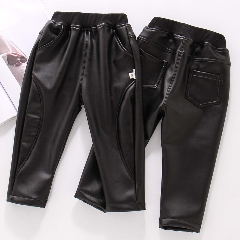 Barn casual skinnbyxor tjejer vinter tjocka pojkar varma byxor barn långbyxor baby flickor pu byxor 2-8 år