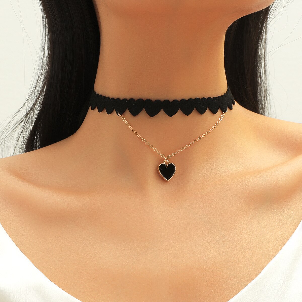 Yobest Hohlen Entwürfe Schwarz Leder Samt Halsband Halskette Schicht Chockers Jahrgang gotisch Schmuck Gothic Halskette für Frauen Collier: E02644