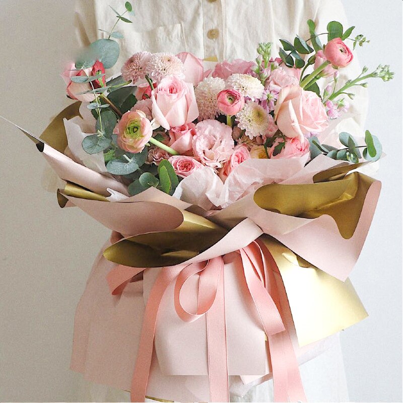 Luxury Gold Reversible Floral Wrapping Paper Waterproof Flower Arrangement Wrapping Paper Party Wrapping Paper Film