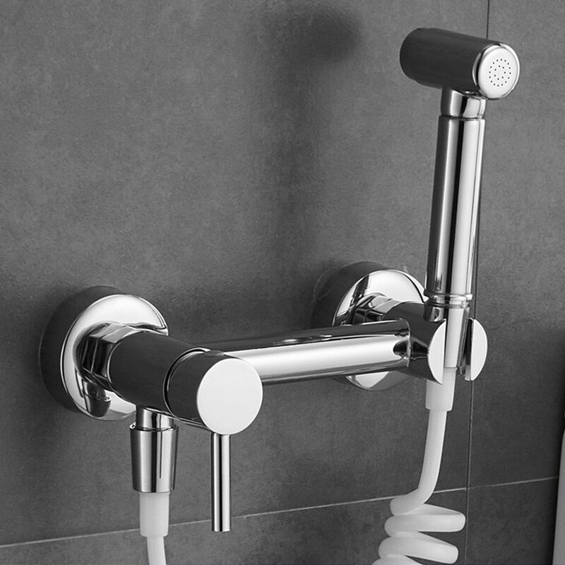 Grifo mezclador Bidet frío para baño con cabezal de ducha de latón negro montado en la pared lavado de mujer fregona grifo Shattaf Set WF0014A: Borgoña
