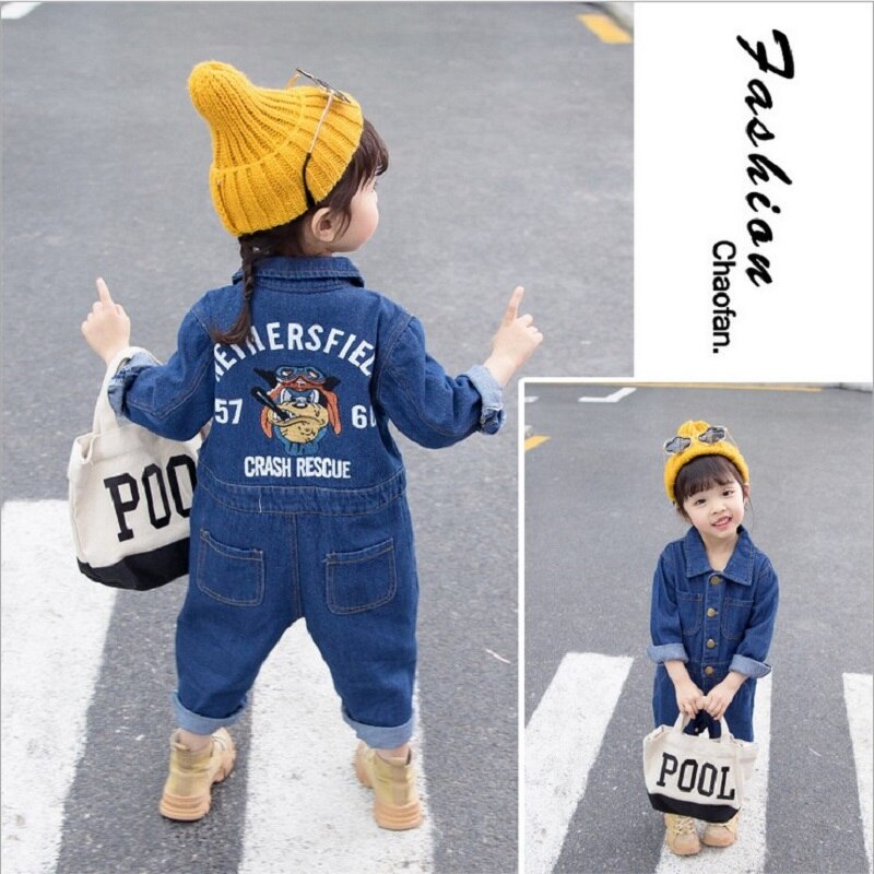 Lente En Herfst Babykleertjes Kinderen Jongens Meisjes Romper Katoen Cartoon Denim Romper Jumpsuit Lange Mouwen Kinderen Kleding Outfits