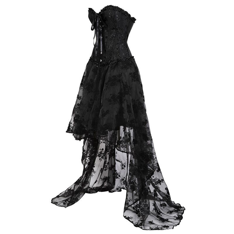 Sexy Gothic Corset Jurk Plus Size Victoriaanse Kostuum Burlesque Corset Rok Set Moulin Rouge Dansen Kostuum Corset Jurk Zwart