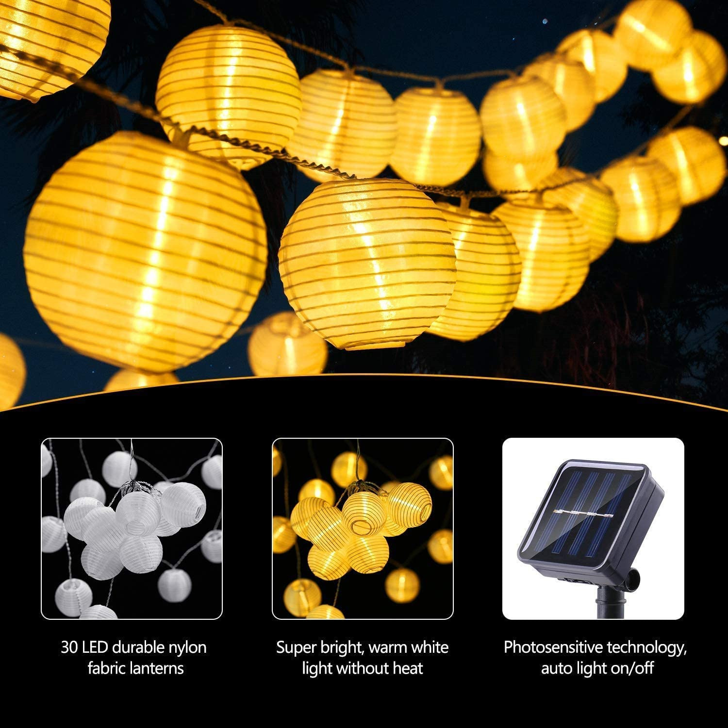 Linterna Solar LED, guirnalda de luces para exteriores, guirnaldas de luces, luz decorativa de jardín con energía Solar para de boda de Navidad