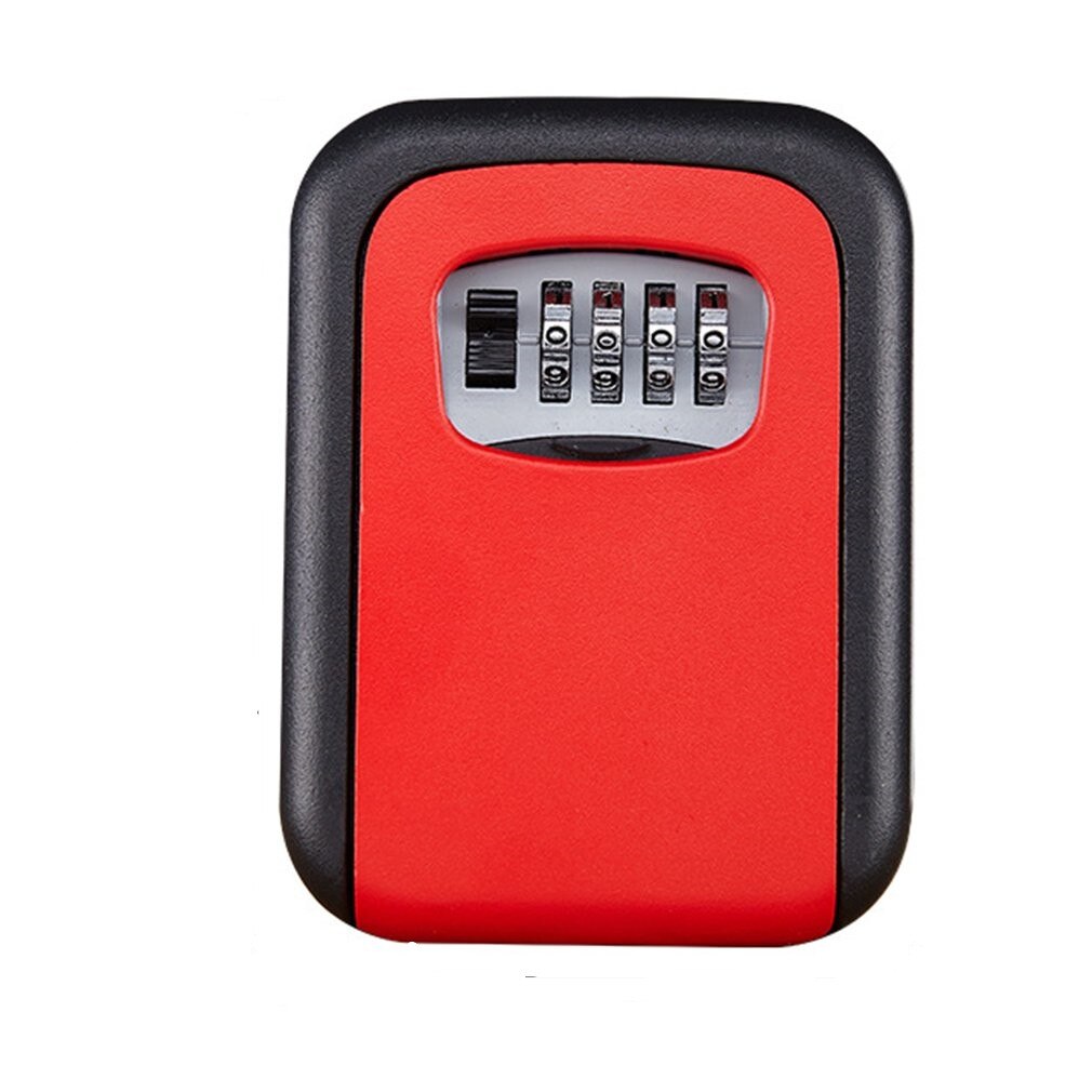 Nøgle låsekasse vægmonteret aluminiumslegering nøglesikker kasse vejrbestandig 4 cifret kombination nøgle opbevaring låsekasse indendørs outdoo: Rød