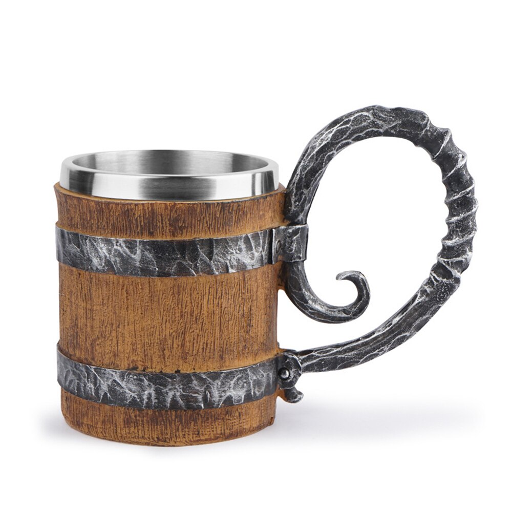 550Ml Viking Hout Stijl Bier Mok Als Simulatie Houten Vat Beer Cup Double Wall Mok Metalen Geïsoleerde houten Barre: 01