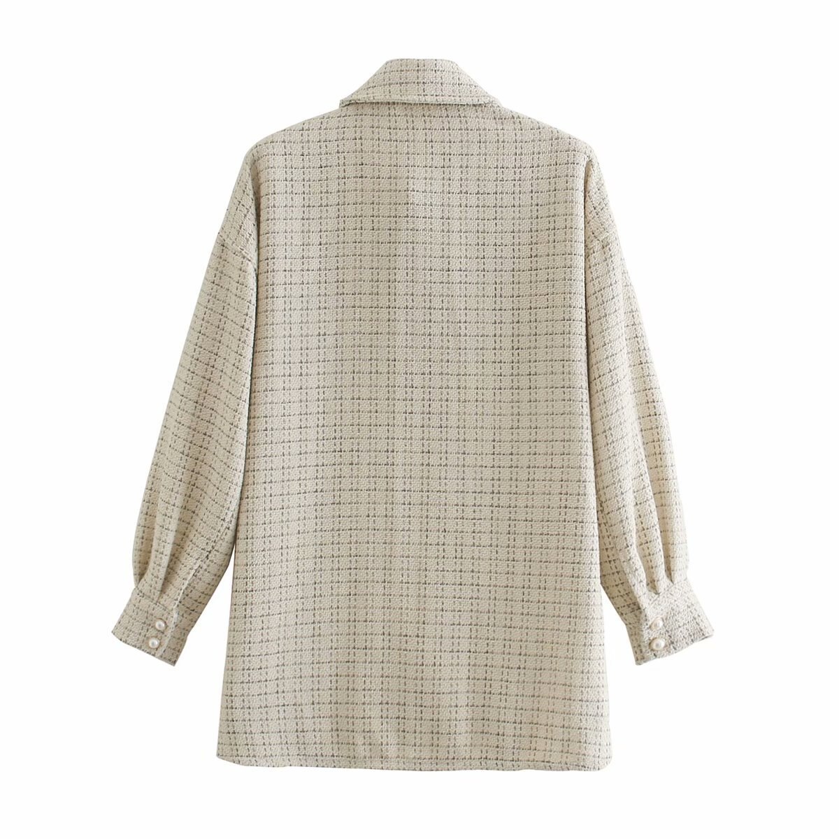 Tweed dam vintage oversize rutiga långa skjortor höst chica dam streetwear lös skjorta kvinnliga outfits tjejer