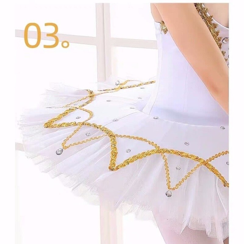 Ruoru Girls Ballet Tutu Dress Gymnastics Leotard White Ballet Leotard for Girl Ballerina Pancake Tutu