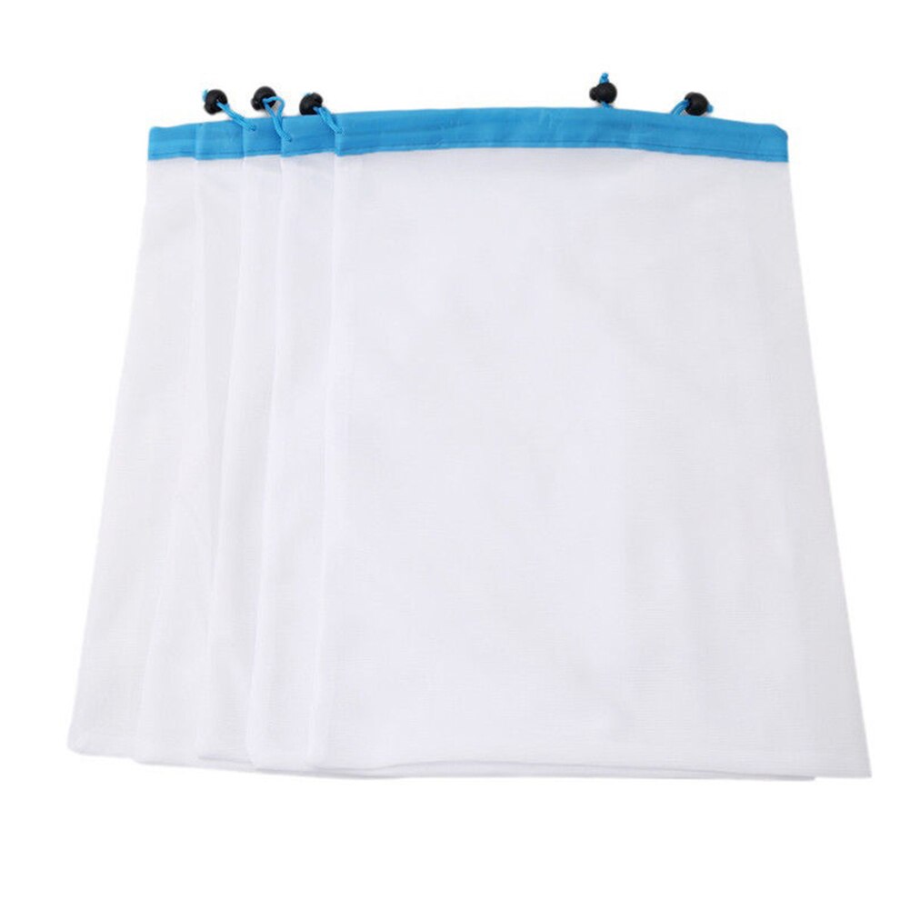5Pcs Reusable Produce Sacks Bags Grocery Fruit Vegetable Food Mesh Storage Pouch Set: Blue