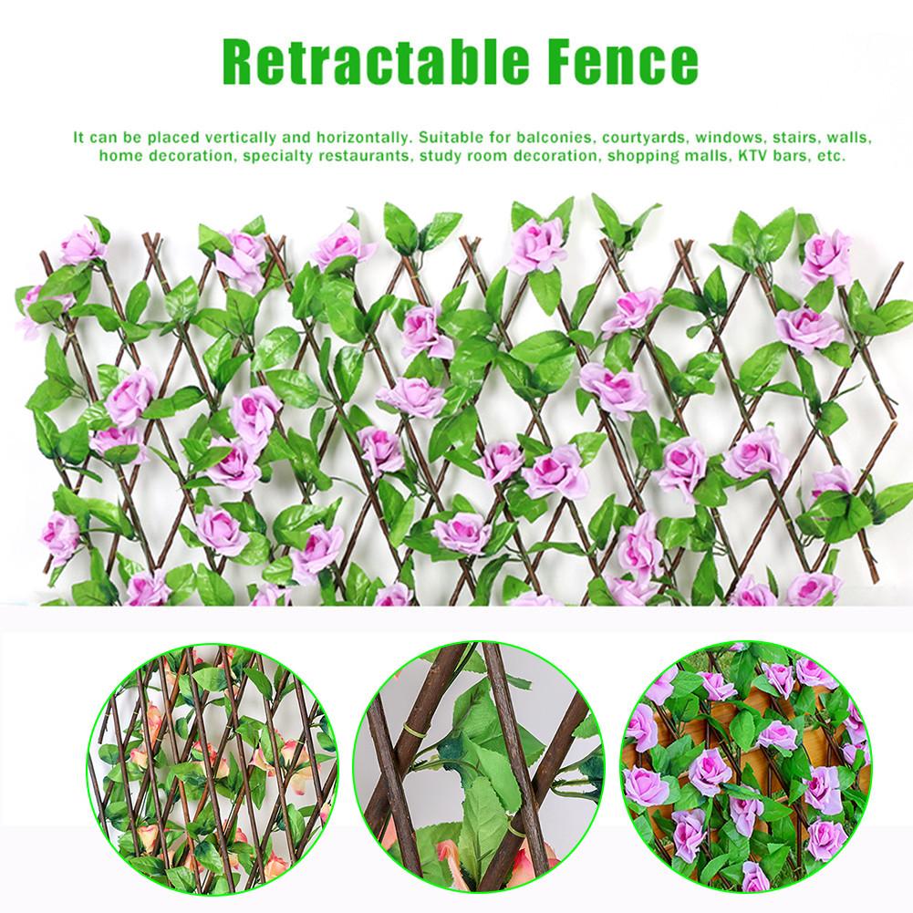 Expandable Faux Privacy Fence Wooden Hedge With Artificial Flowers Leaves Garden Decoration Screening Expanding Trellis