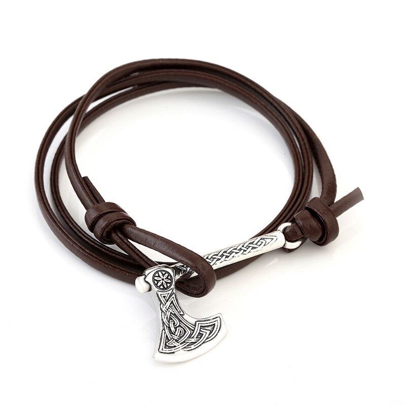 Dawapara hache de Perun amulette divinité slave du tonnerre et de la foudre dieu Perun Viking bijoux hommes Bracelets en cuir femmes: style 3 silver