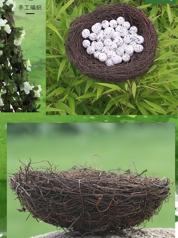 Round Rattan Bird Nest Easter Handmade DIY Craft Vine Simulation Bird Nest Egg Decor Props Home Garden Window Display