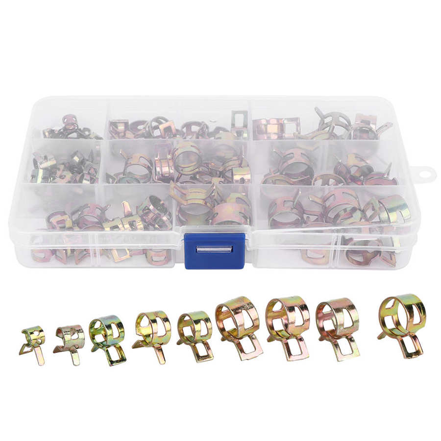 80Pc 6/8/9/10/11/12/14/15mm Fuel Line Hose Spring Clip Water Pipe Air Tube Clamp