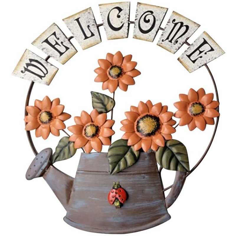 Tuin Zonnebloem Welkom Teken Vintage Metalen Welkom Teken Voor Front Deur Opknoping Metalen Welkom Muur Plaque: Orange