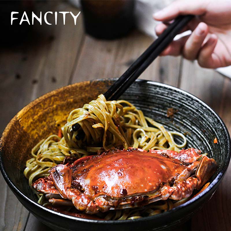 Fancity Japanse Stijl 7.5 Inch Grote Kom Ramen Kom Keramische Soepkom Retro Servies Hoed Kom Trompet Kom Keramische