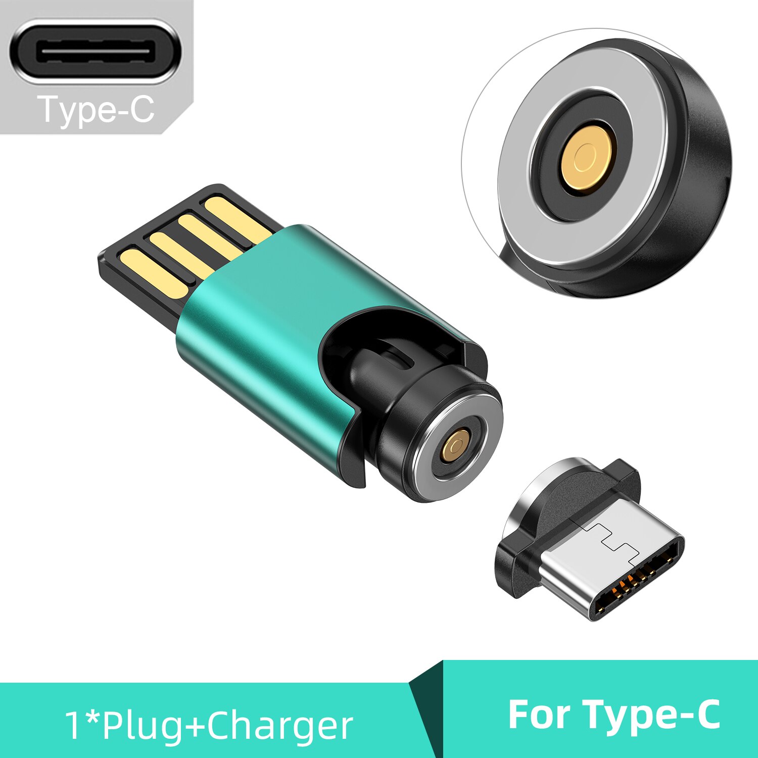 Gtwin 540 graus de rotação 3 em 1 carregamento magnético conector mini usb carregador telefone acessórios adaptador magnético micro usb c: Green For Type C