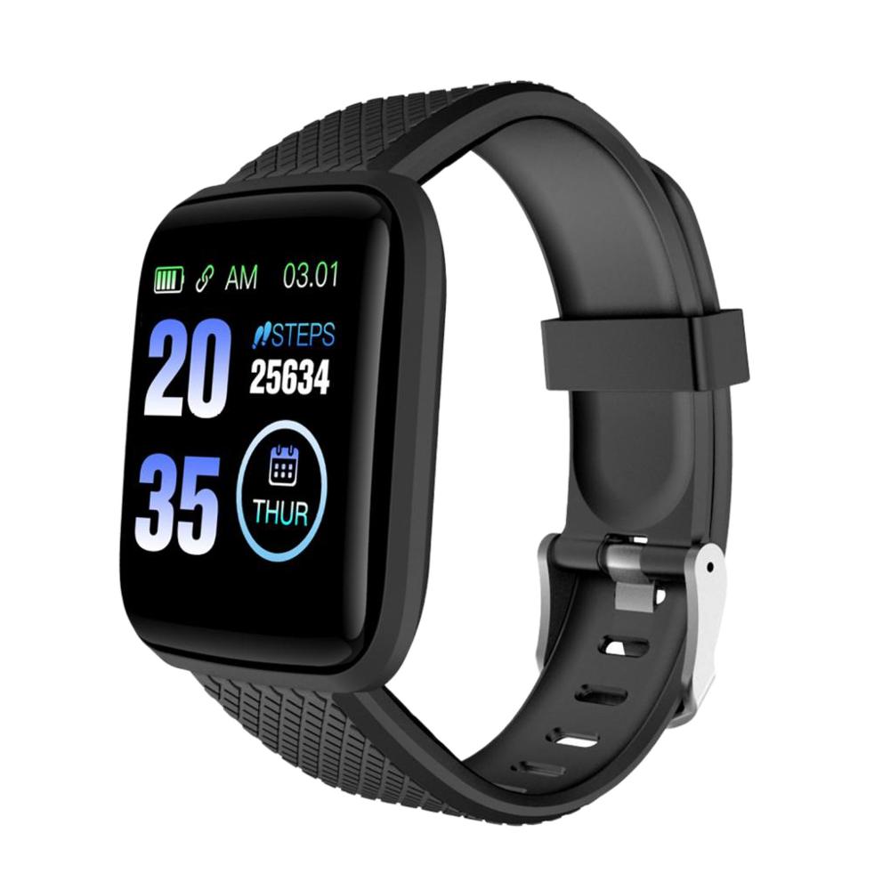116 plus smart klocka puls fitness tracker klockor män kvinnor blodtrycksmätare vattentät sport smartwatch: Svart