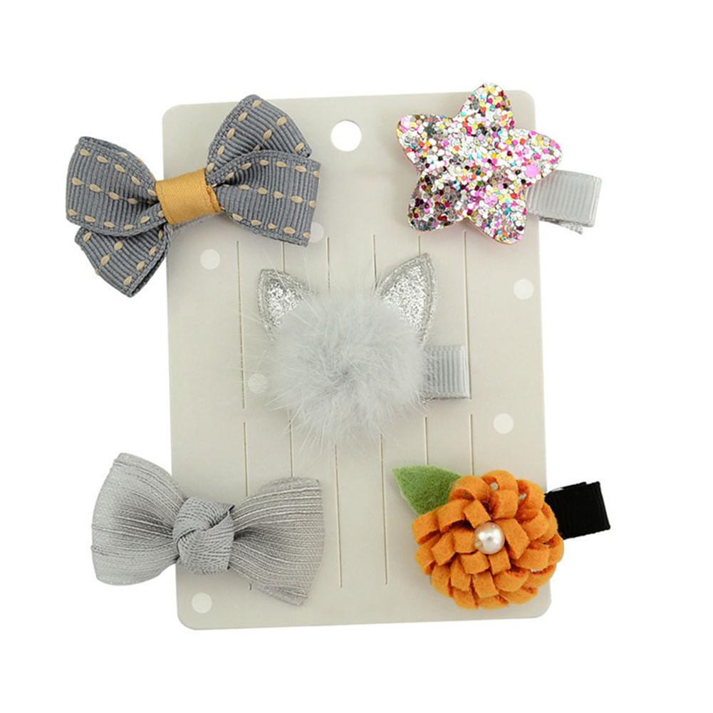 Nette Baby Mädchen Cartoon Pompom Haar Clip Haarnadel Kleinkind Kinder Kinder Haar Zubehör Schöne Bowknot Headwear Haar Hoop Set: Grau