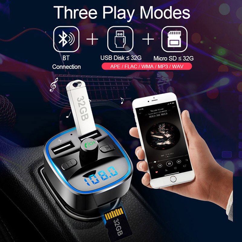 JaJaBor FM Transmitter Bluetooth Car Kit Handsfree Calling Auto Bluetoooth 5.0 Car MP3 Player 2.4A Quick Charge USB Car Charger