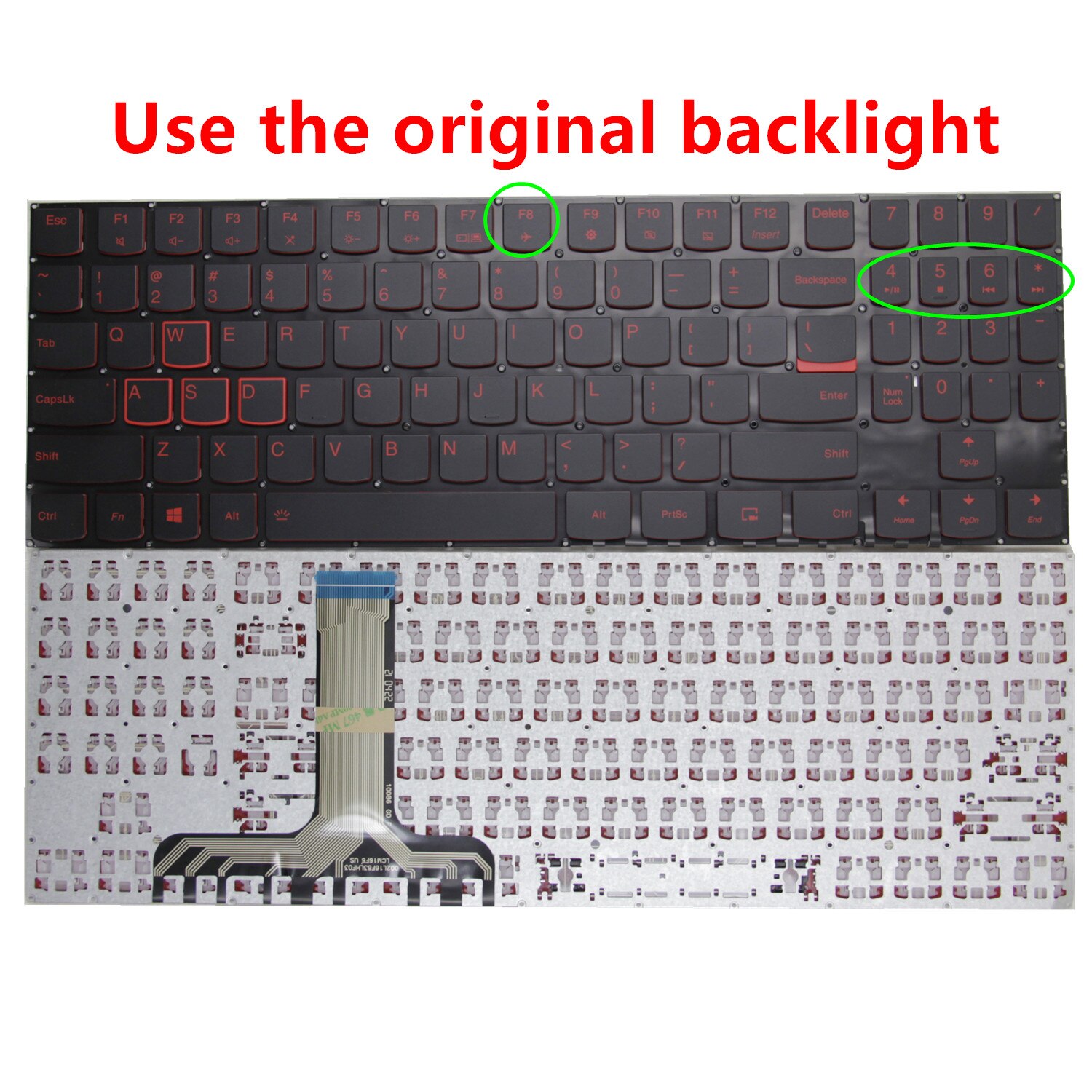 US Keyboard for Lenovo Legion Y520-15IKB R720-15IKB Y7000 Y520-15 Y720-15IKB Y530-15 Y545 PG0 English Laptop Backlit: Red F8 No Backlit