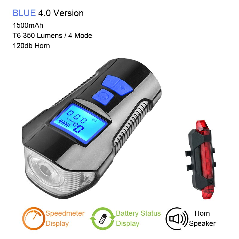 Bicycle Light Computer Speedometer Lights USB Rechargeable Bike Front Light Flashlight LED Warning Cycling Portable Light: blue set A