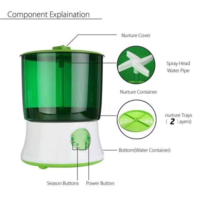 DIY Bean Sprout Maker Thermostat Green Vegetable Seedling Growth Bucket Automatic Bud Electric Sprouts Germinator Machine 110V