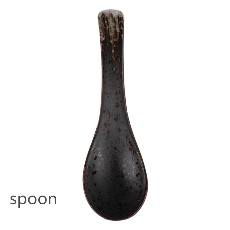 Japanese Retro ceramic dish Dinner Plate Ceramic Kitchen Plate Tableware Set Food Dishes Rice Salad Noodles Bowl Soup: Spoon