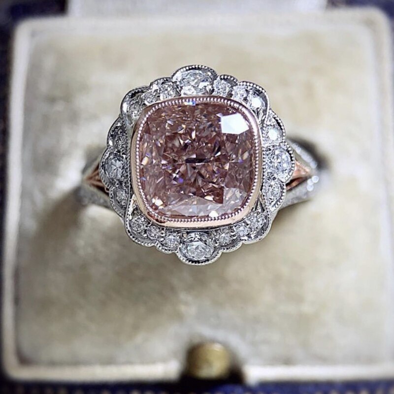 Exquisite Female Pink Square Rhinestone Ring Charming Women Wedding Engagement CZ Ring Jewelry Romantic Valentine's Day