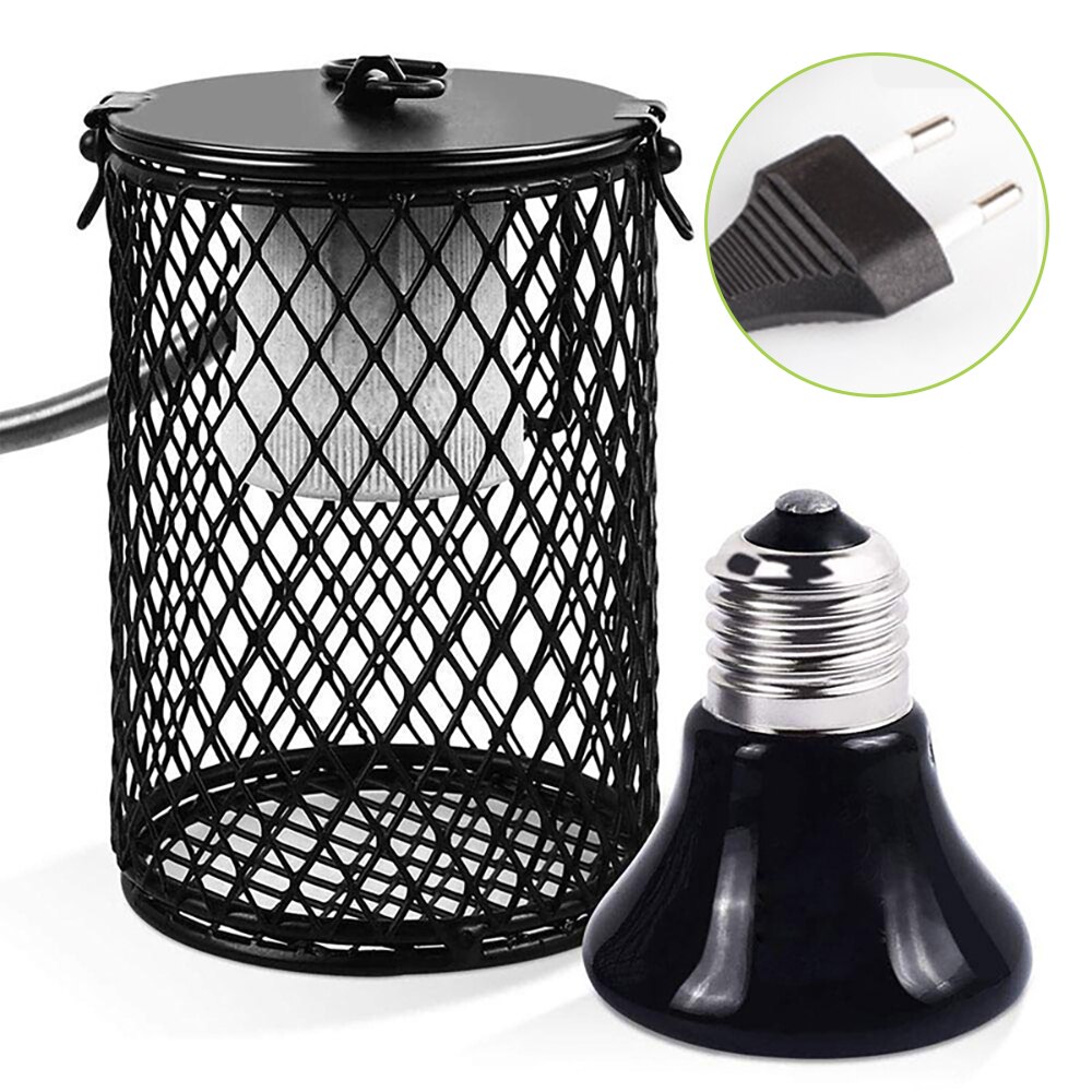 Pet Heating lamp Infrared Ceramic Light With Safety Cage Emitter Heat Lamp Pet Supplies Chickens Reptile Lamp: EU plug