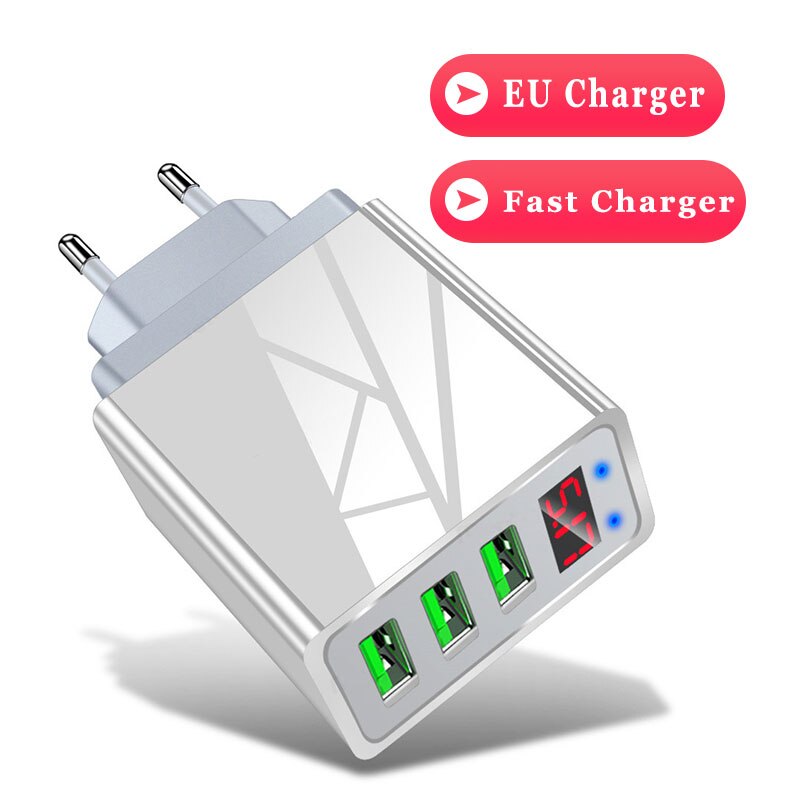 Elough 3 porty USB szybka ładowarka 30W 5V/3A LED cyfrowy wyświetlacz telefon komórkowy szybka ładowarka ładowarki do telefonów komórkowych uniwersalna ładowarka do iPhone Xiaomi Poco x3 ładowarka ścienna: EU White