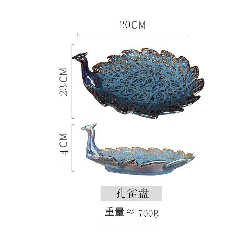 Onregelmatige Keramische Plaat Bloem Bladeren Coquilles Zeester Conch Vis Vorm Decoratieve Servies Diner Platen Gerechten Servies: Peacock plate