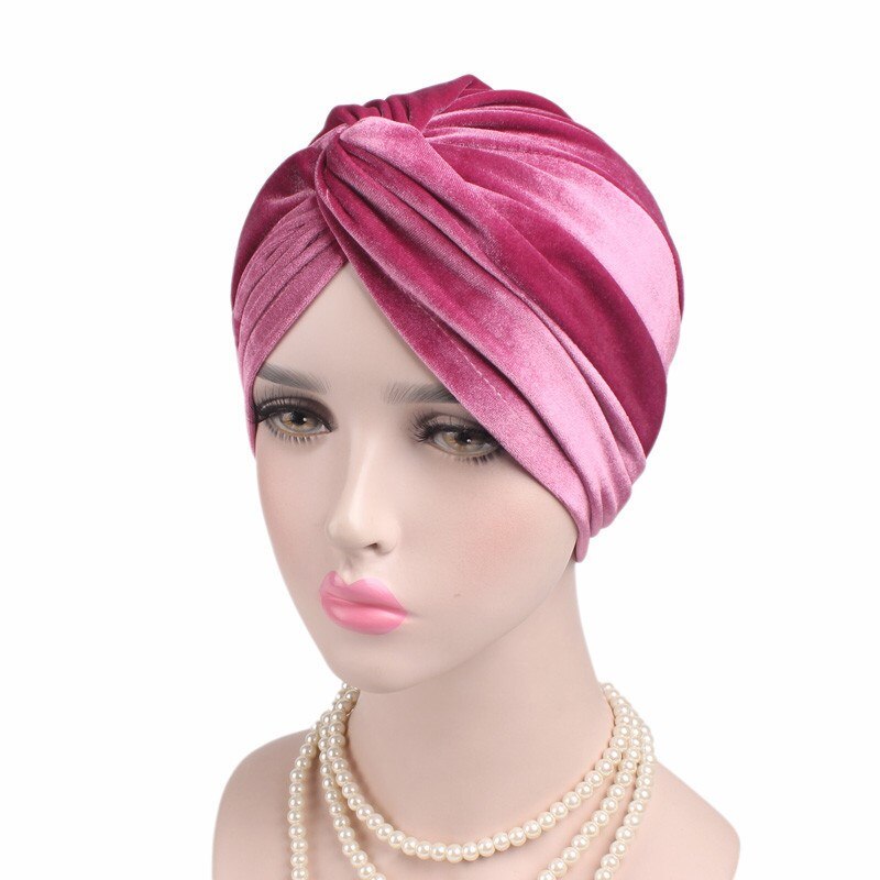 Gorros de terciopelo cálido para mujer, turbante Hijab musulmán para mujer, turbante africano de India, pañuelo para la cabeza, gorros: 8