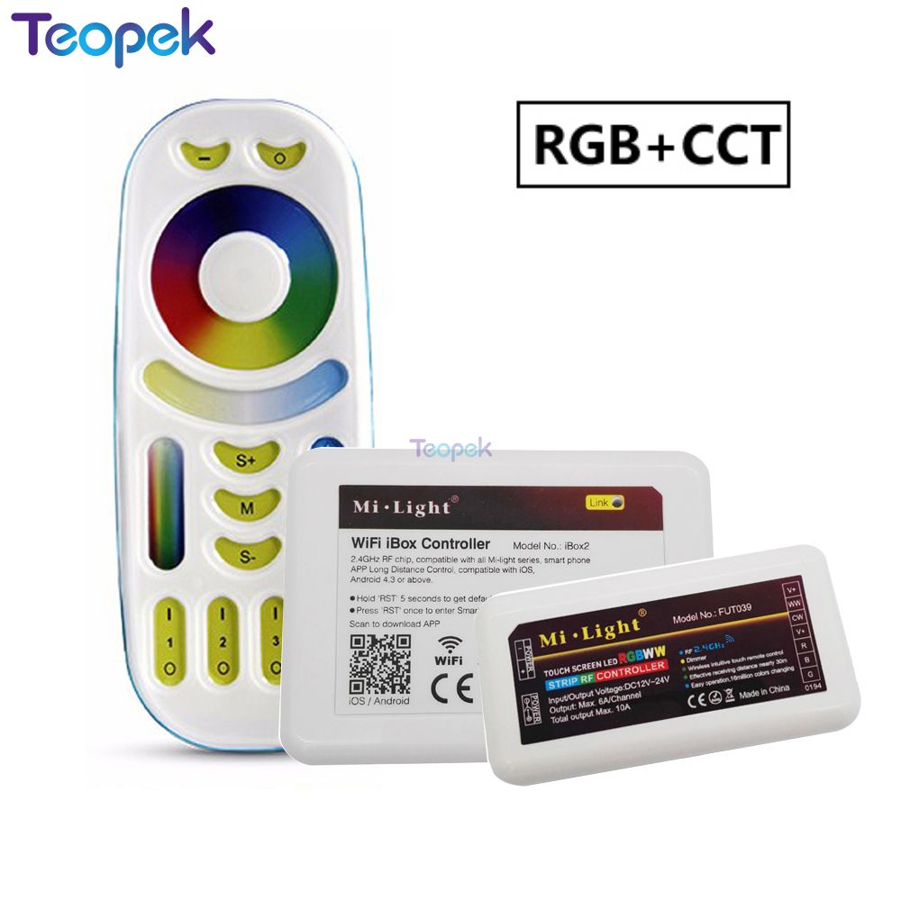 Mi.Boxer RGB CCT LED Controller (RGB+Cool White+Warm White) DC12-24V 2Ax5CH FUT039 + 2.4G RF Wireless 4-Zone Touch Remote