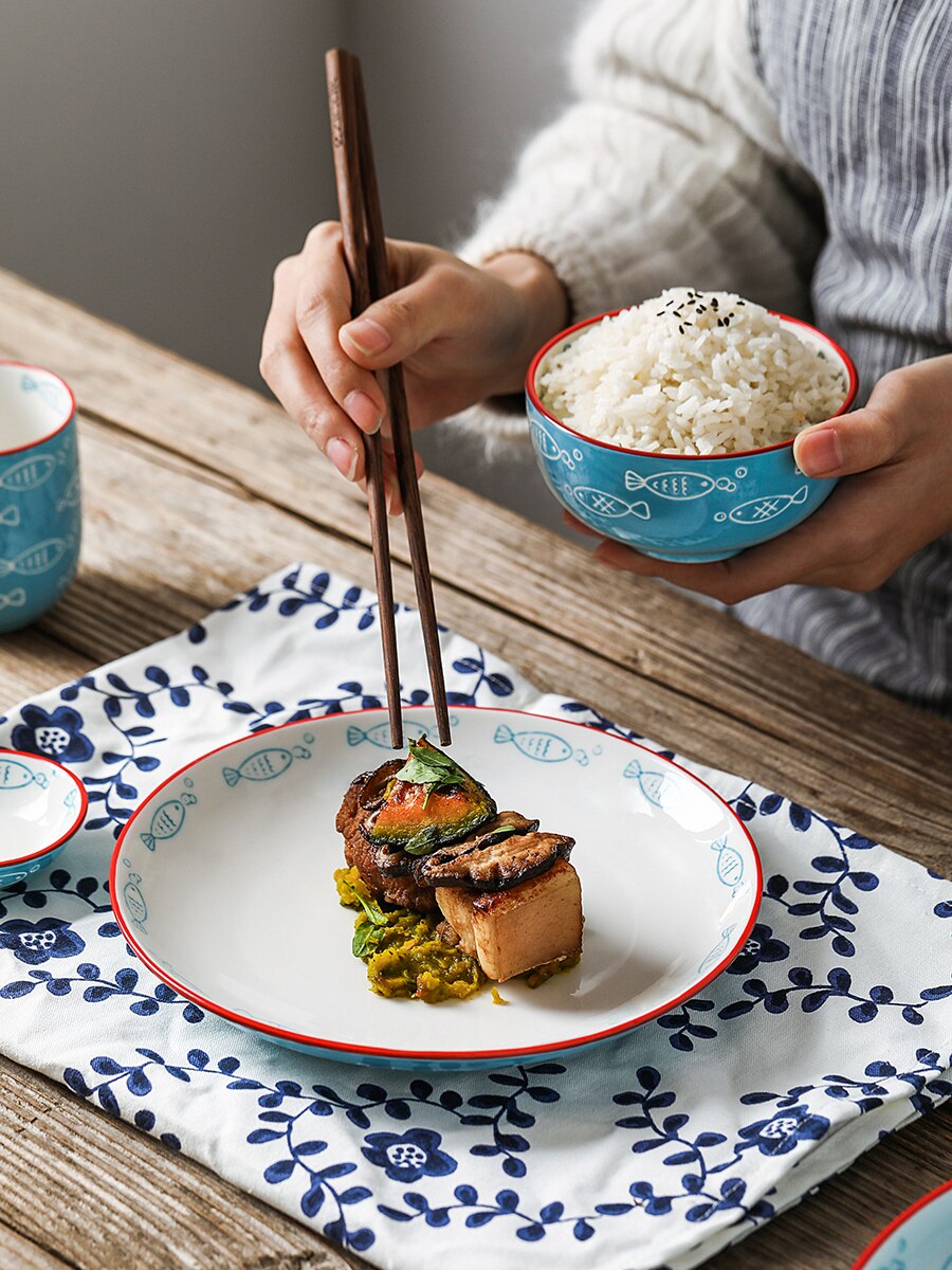 Hand painted ceramic tableware deep dish dish dish household Japanese dish simple fish dish bowl dish set Lovely tableware set