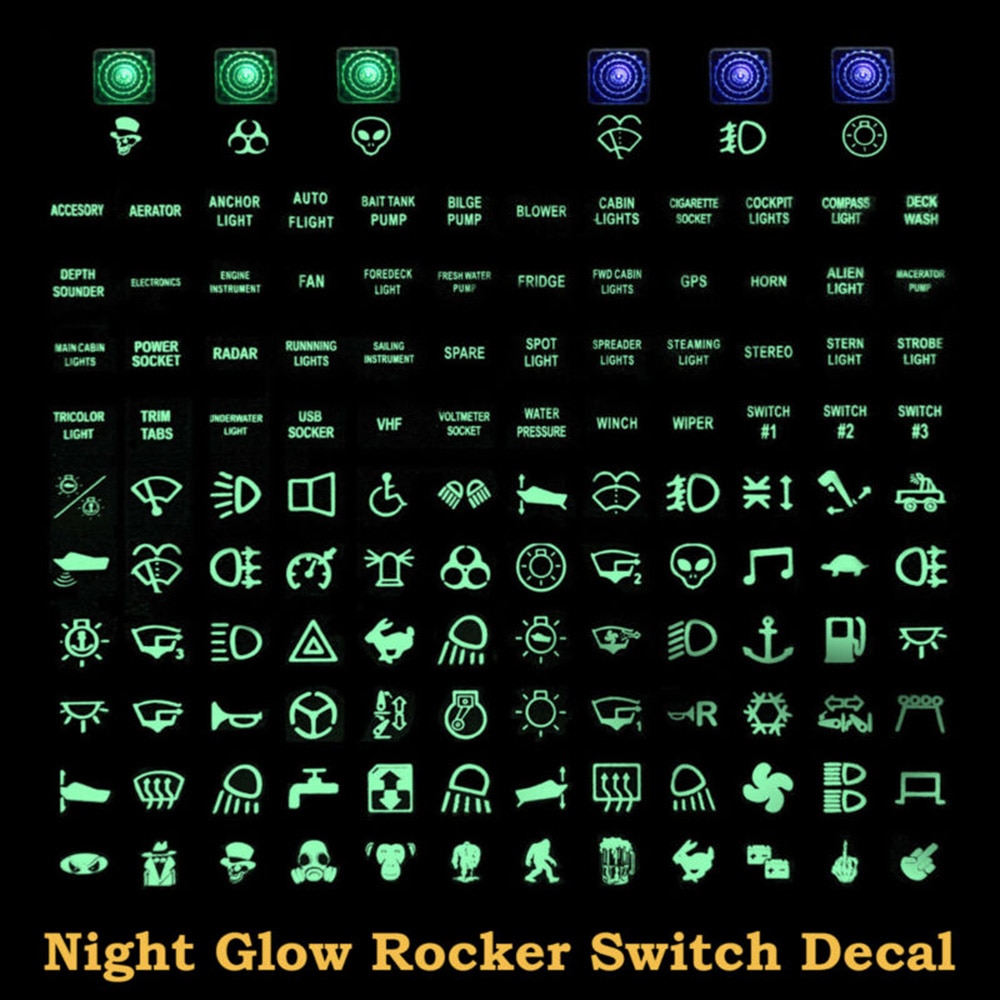Night Glow Rocker Switch Decal Label Circuit Panel Sticker Auto Boot Truck Marine