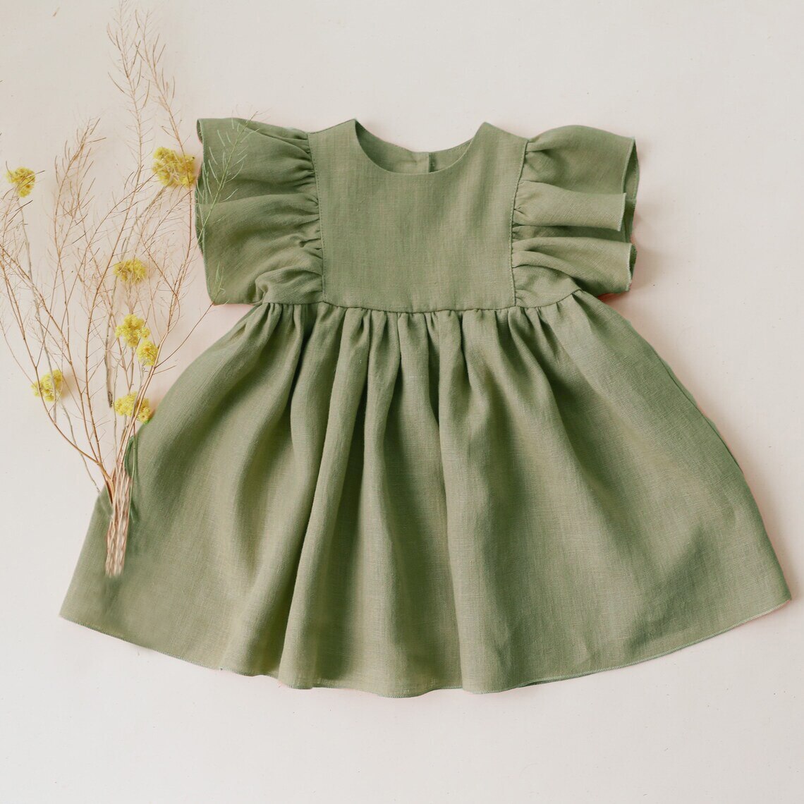 Vestido de verano para niña pequeña, ropa de algodón y lino con volantes, estilo bohemio, para playa: dress 3 / 6-12M 73