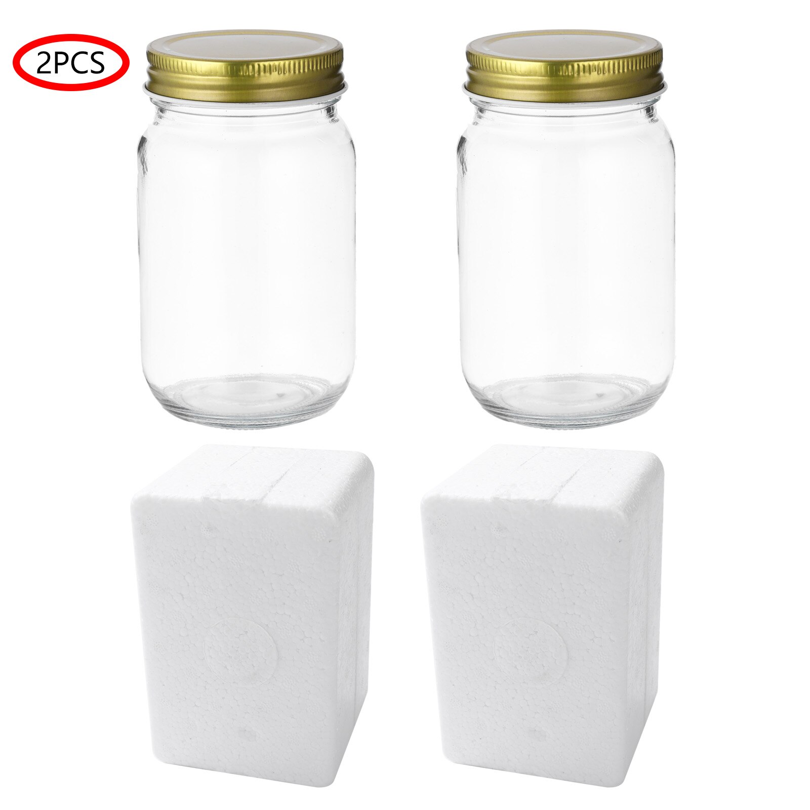 2 Transparent Glass Jars Airtight Leakproof Canning Bottle Reusable Mason Drinking Jar with Lid Jam Honey Food Storage Container: Golden 420ml
